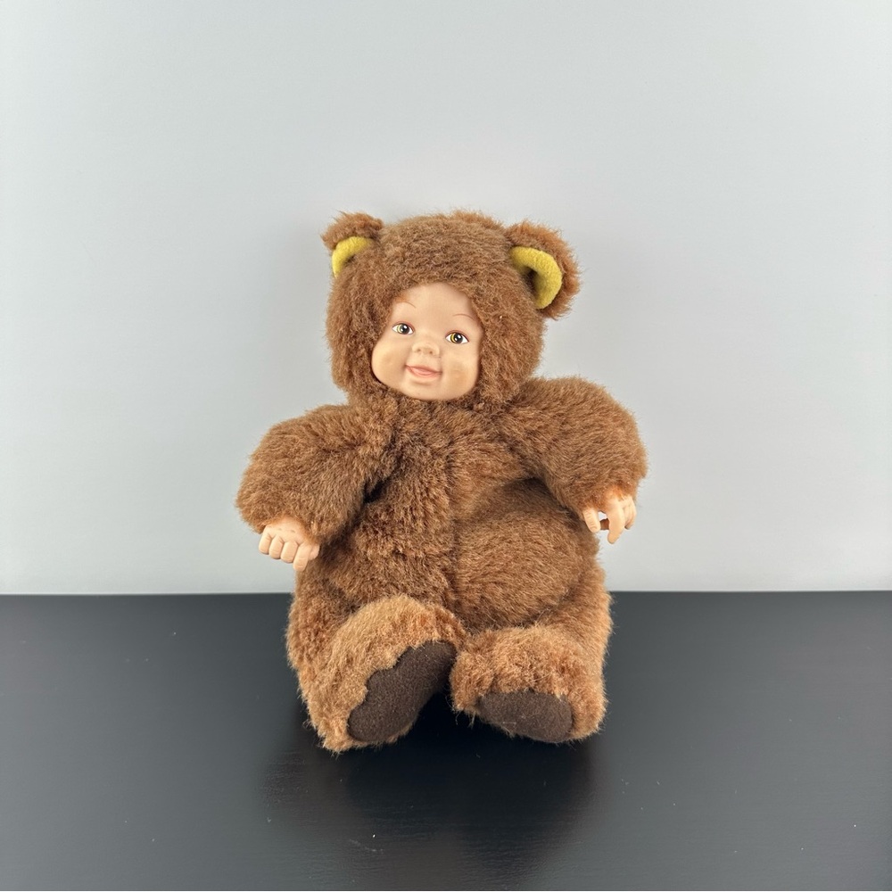 Vintage Anne Geddes Brown Bear Baby Costume Outfit Plush Stuffed Animal Beans 9”